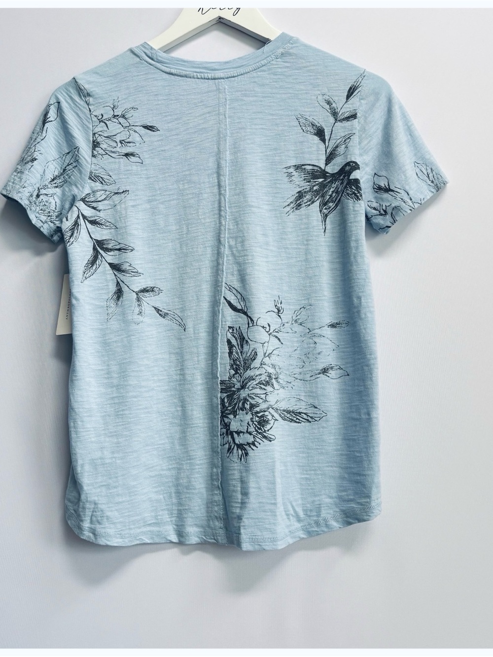 NWT Anthro Helen Dealtry Pilcro Bennie Cotton Slim Crew Neck Tee Birds Floral S - Picture 9 of 10